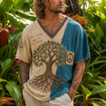 Men's Hippie Grow Through What You Go Through Life Of Tree With Peace Slogan Color-block T-shirt