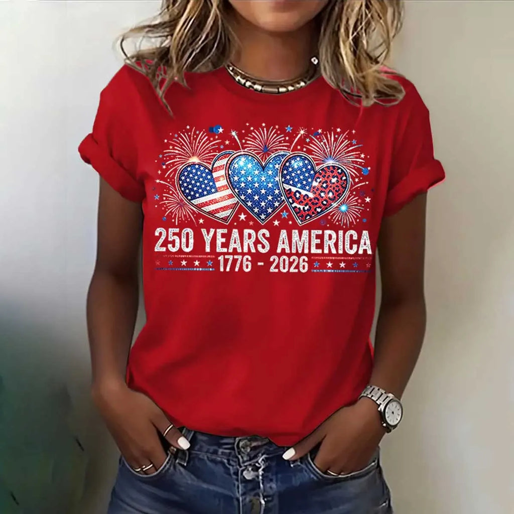 🔥Buy 3 Get 10% Off🔥Women's Casual USA 250th Celebration Print Short Sleeve T-shirt