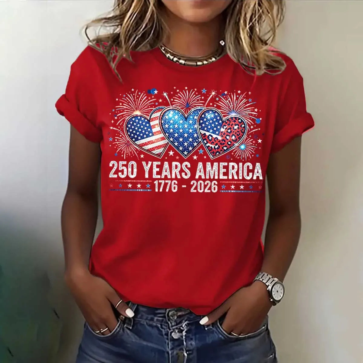 🔥Buy 3 Get 10% Off🔥Women's Casual USA 250th Celebration Print Short Sleeve T-shirt