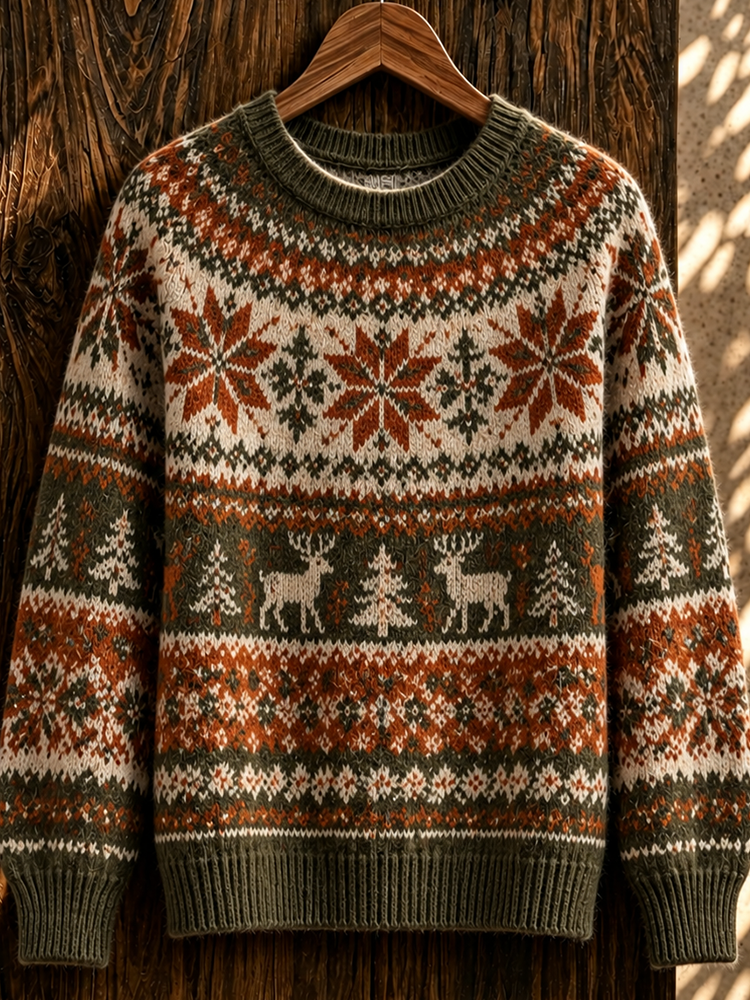 Women's Nordic Deer & Snowflake Pattern Knit Sweater