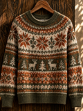 Women's Nordic Deer & Snowflake Pattern Knit Sweater