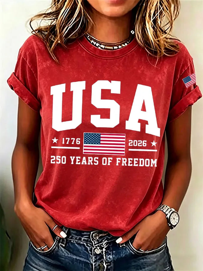 Women'S  America Flag Printed Casual T-Shirt
