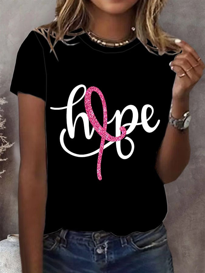 Women's Breast Cancer Hope Pink Ribbon Printed Short-Sleeved T-Shirt