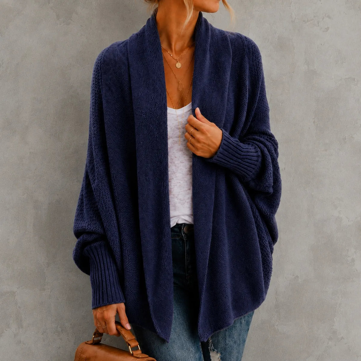 Elegant Batwing Sleeve Knitted Cardigan