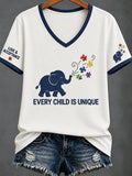 Women'S Casual V-Neck Top With Autism Awareness Print
