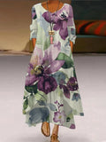 Women's Botanical Floral Design Printed Double Layer Casual Dress