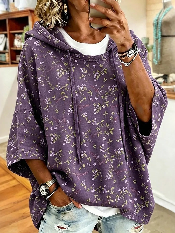 Women's Vintage Floral Patterns Print Hooded Sweatshirt