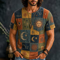 Men's Hippie Sun Moon Geometric Patchwork Print Short Sleeve T-shirt