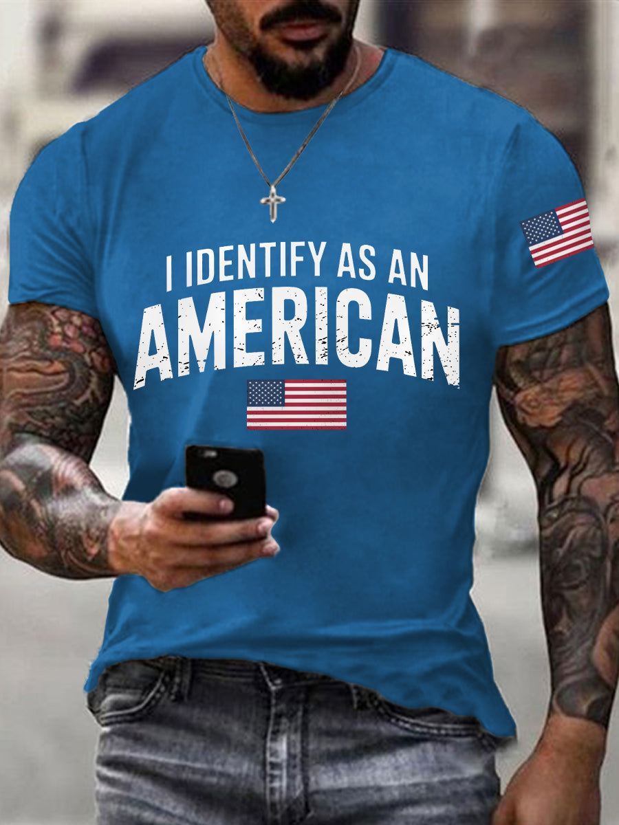 Men's I Identify As An American USA Flag Patriotic Gift Print Casual Tee