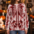 Women's Halloween Vintage Blood-stained Human Skeleton Art Knit Sweater