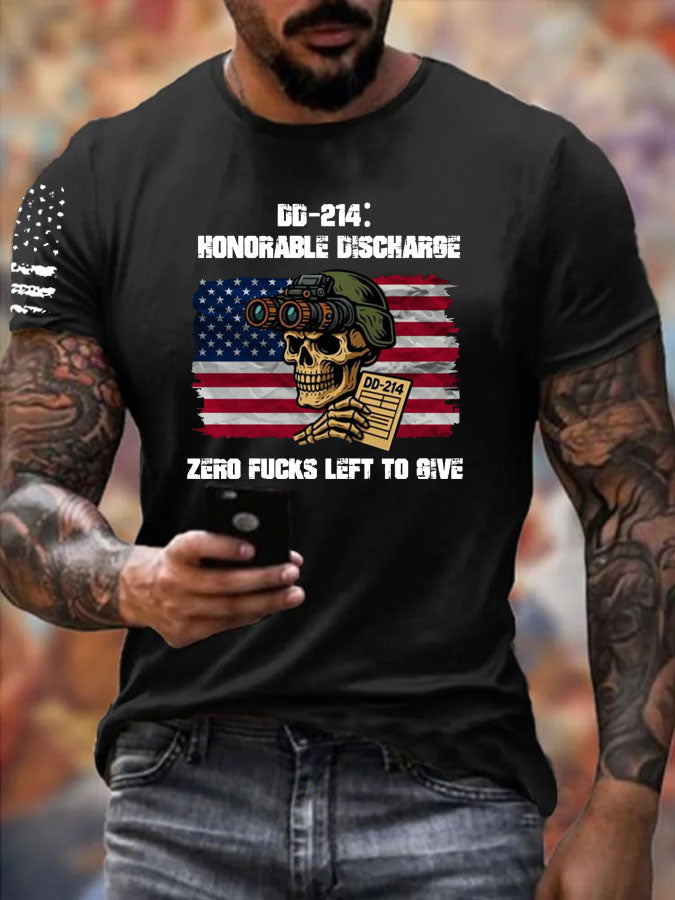 DD214 Zero Fucks Left To Give Pattern 100% Cotton T-Shirt