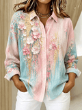 Women's Pink Floral Print Casual Collared Shirt