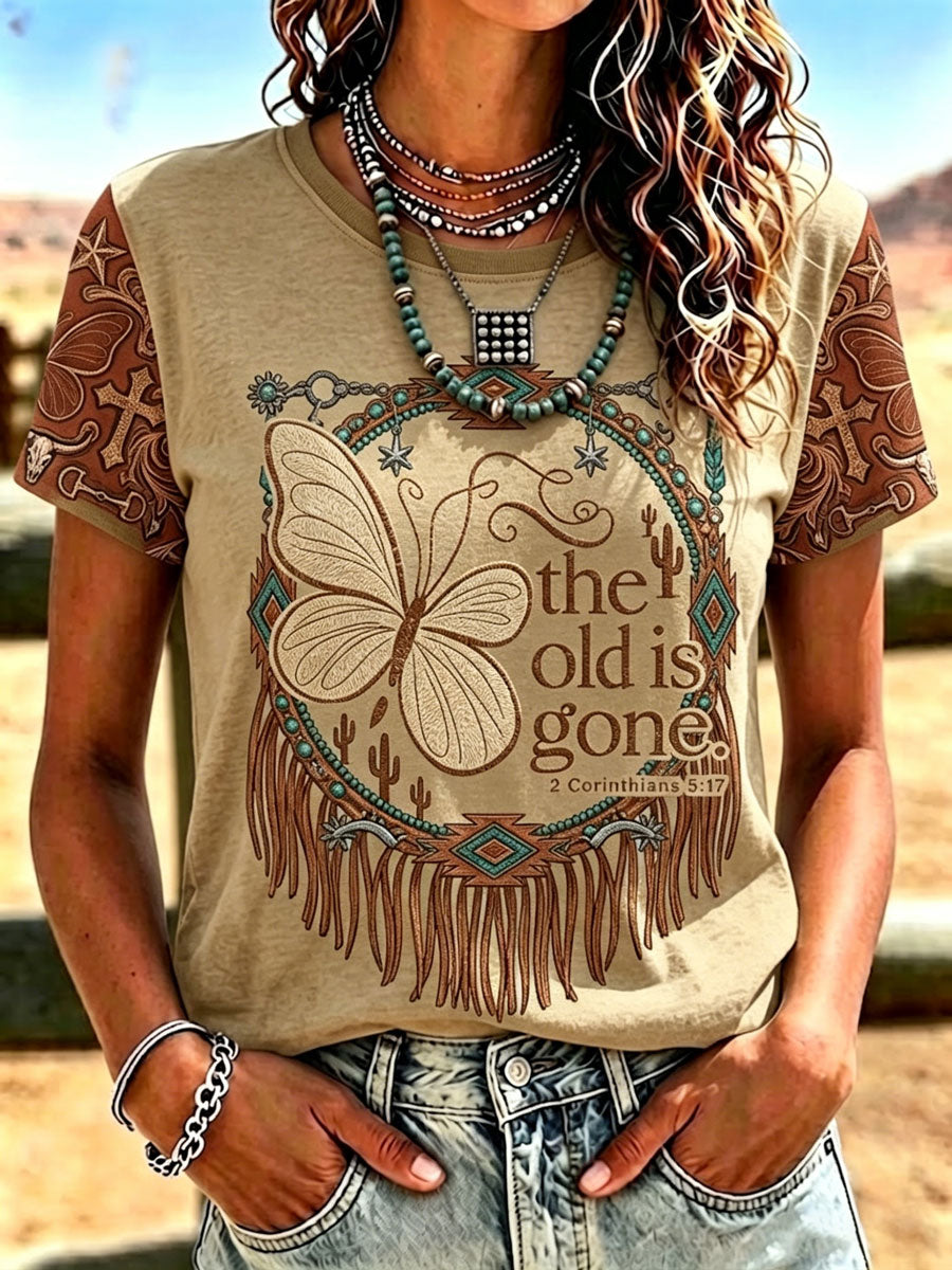 Women'S Western-Style Retro Faith Print  T-Shirt