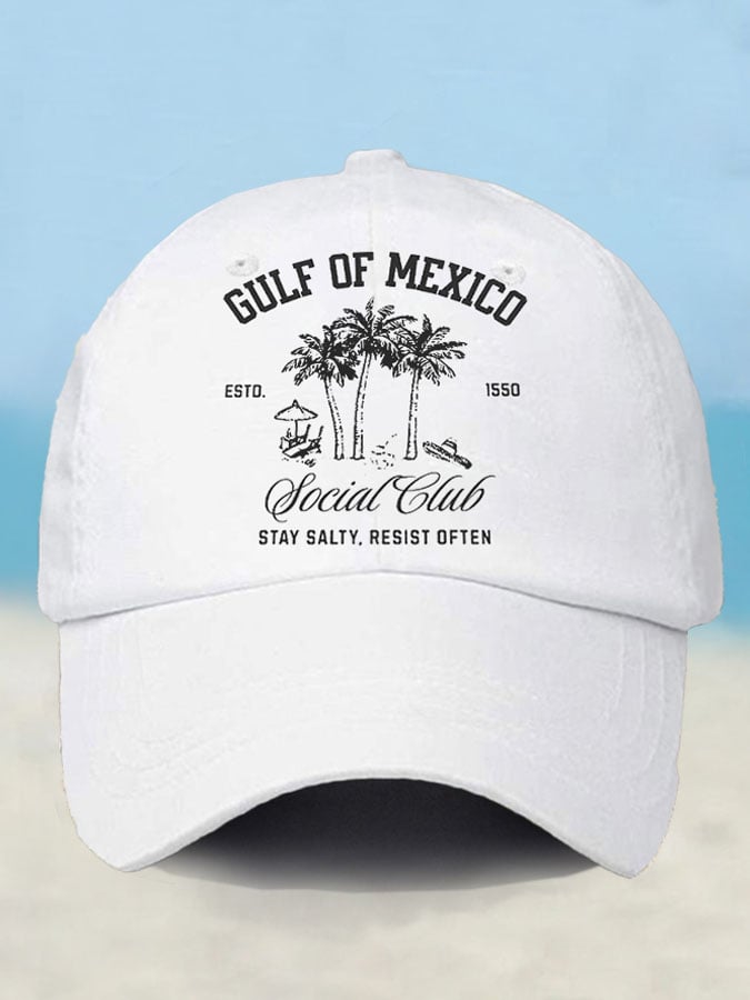 Retro Gulf Of Mexico Social Club Stay Salty Resist Often Est 1550 Printed Baseball Cap
