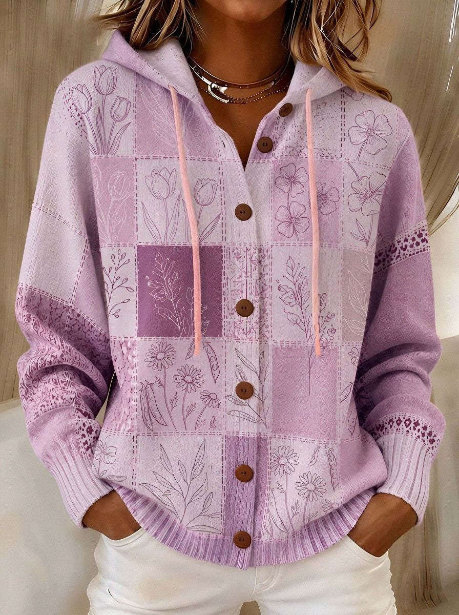 Women's Breast Cancer Awareness Pink Floral Patchwork Printed Cardigan