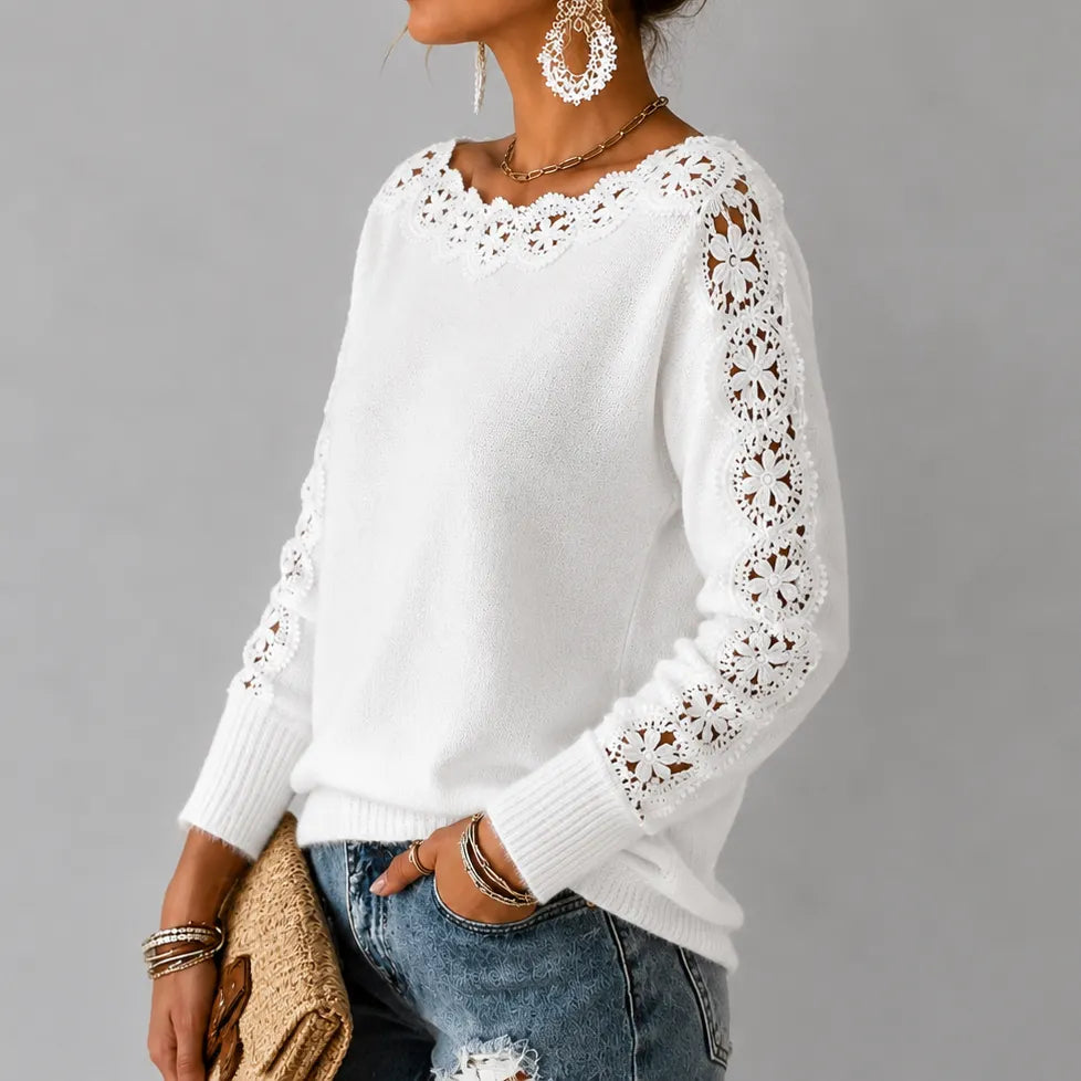 Elegant Lace-trimmed Off-the-shoulder Sweater
