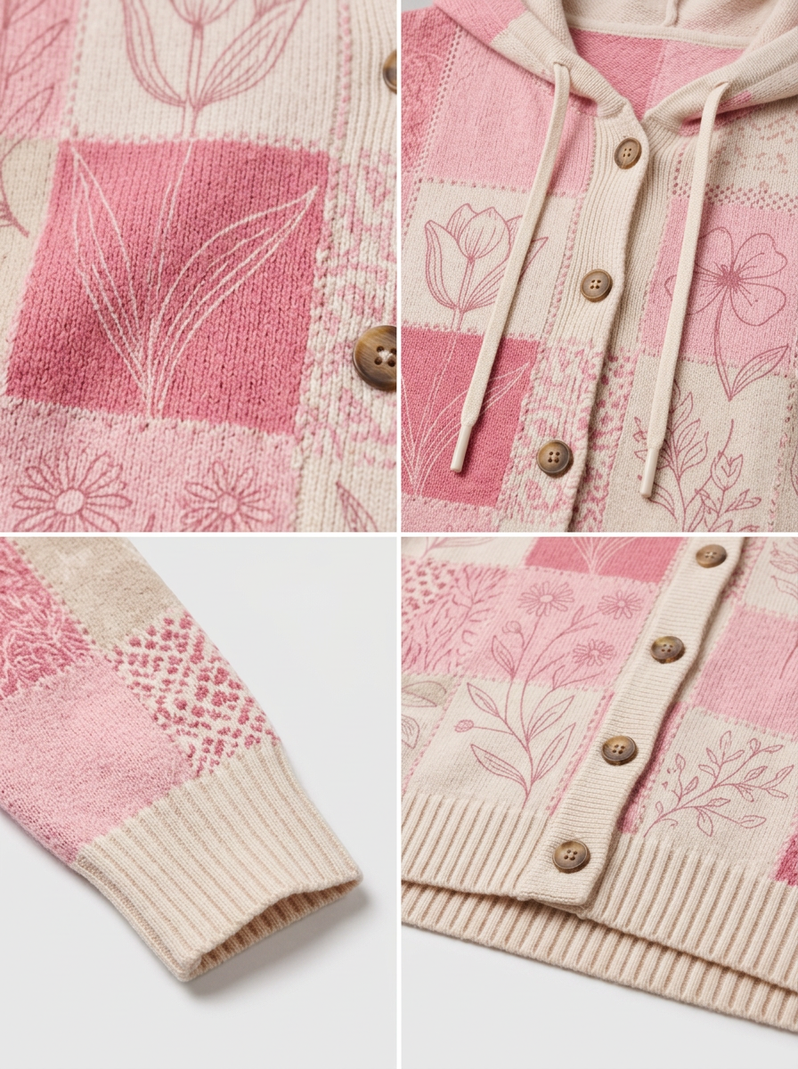 Women's Breast Cancer Awareness Pink Floral Patchwork Printed Cardigan