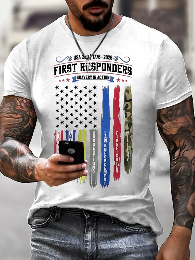 Men's Casual USA 250th Anniversary Printed Short-Sleeve T-Shirt