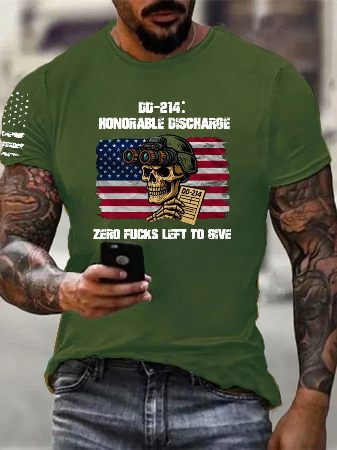 DD214 Zero Fucks Left To Give Pattern 100% Cotton T-Shirt