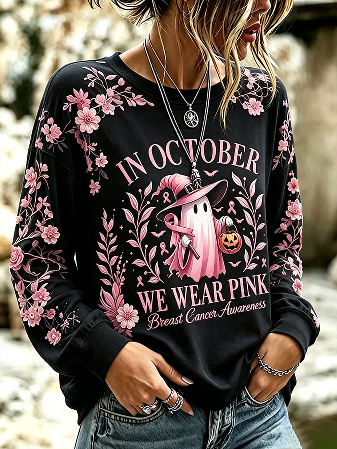 Women's Breast Cancer Halloween  Print Hoodie