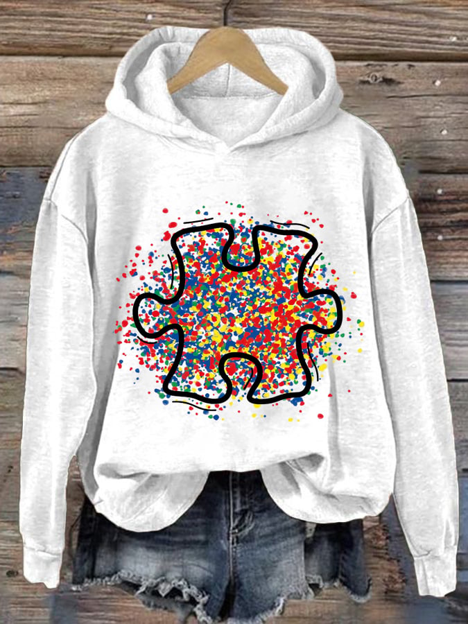 Women's Autism Awareness Print Casual Sweatshirt