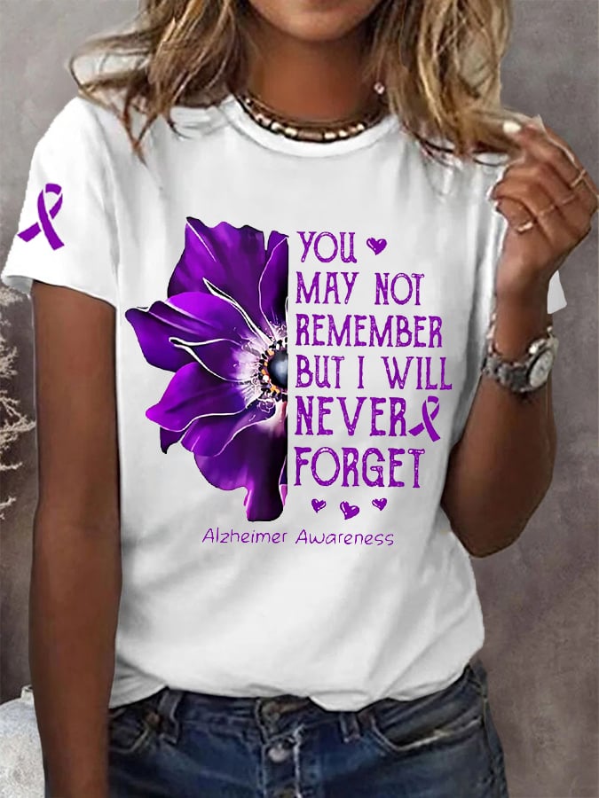 Women's You May Not Remember But I Will Never Forget Alzheimer's Awareness Tee