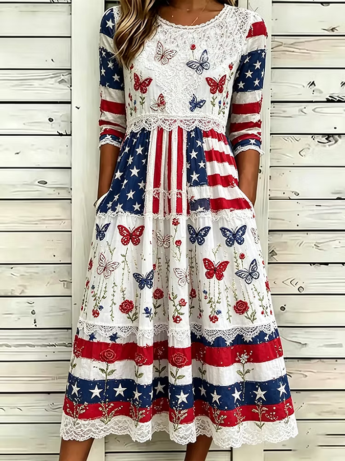 Women's Independence Day Patchwork Print Maxi Dress