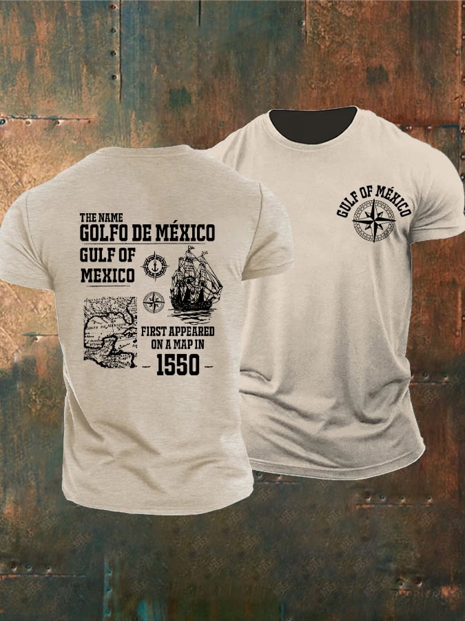 Men'S Retro Gulf Of Mexico Printed Casual Crew Neck T-Shirt