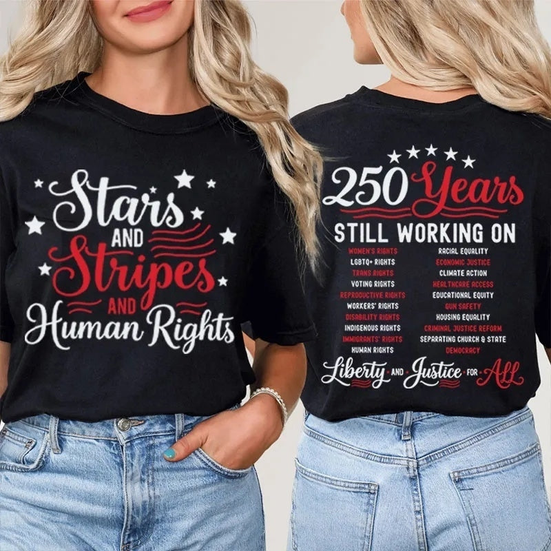 Stars And Stripes And Human Rights Cotton Two Sided T-Shirt