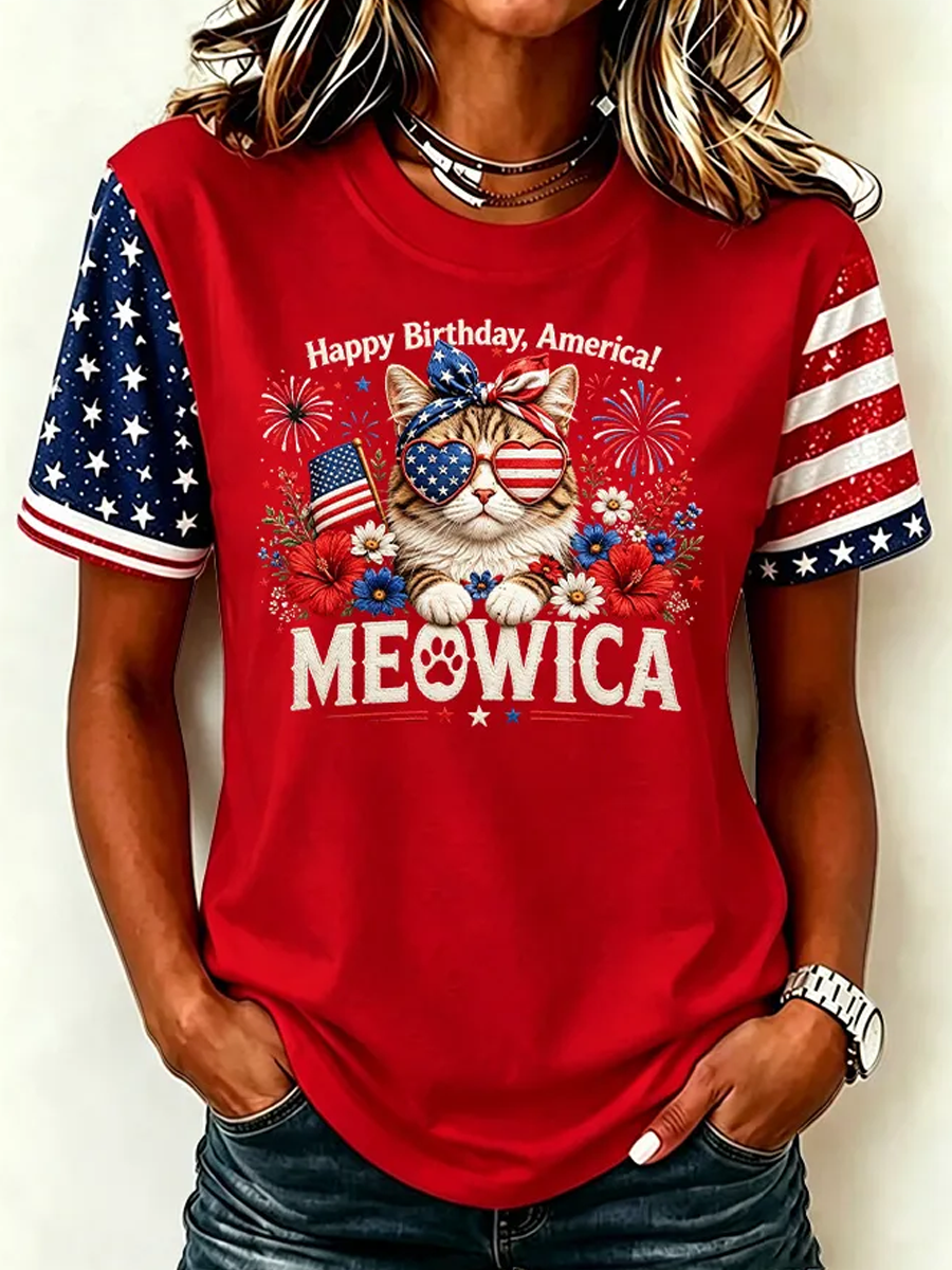 Women'S American Cat Printed Casual T-Shirt