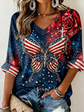 Women'S Cross Butterfly Flag Printed Casual Top