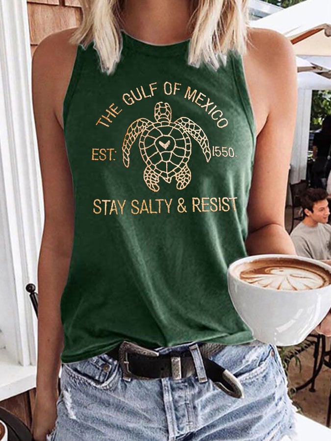 Women’s Retro Gulf Of Mexico Est 1550 Stay Salty And Resist Print Tank Top