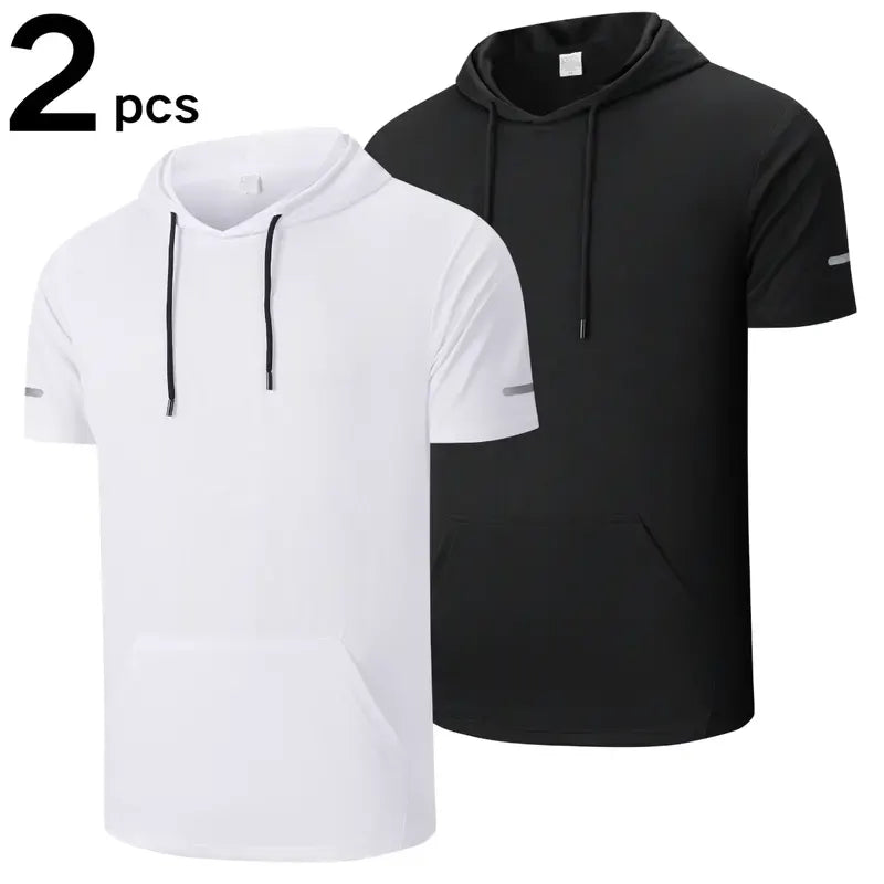 Men's Solid Color Short-Sleeve Sporty T-Shirt Hoodies