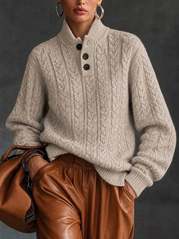 Women's Retro Simple Solid Color Cable Knit Blend Sweater