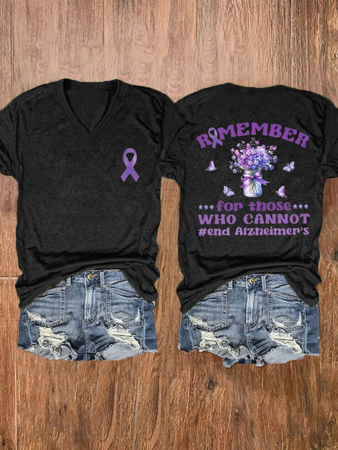 Women's Remember For Those Who Cannot Alzheimers Support V-Neck Tee