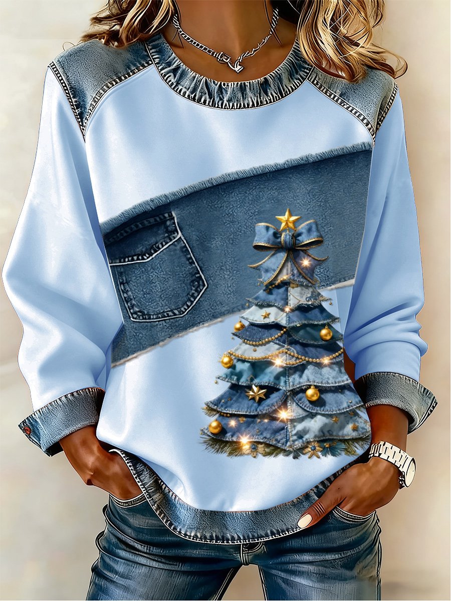 Women's Casual Retro Christmas Tree Sweatshirt
