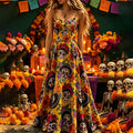 Girl's Halloween Skeleton Day Of The Dead Gothic Style Dress