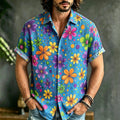 Men's Retro Hippie Floral Art Print Casual Shirt