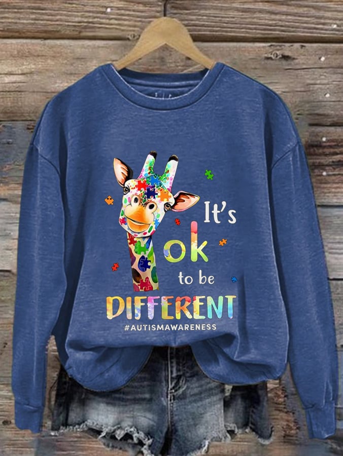 Women'S It'S Ok To Be Different Autismawareness Print Casual Sweatshirt