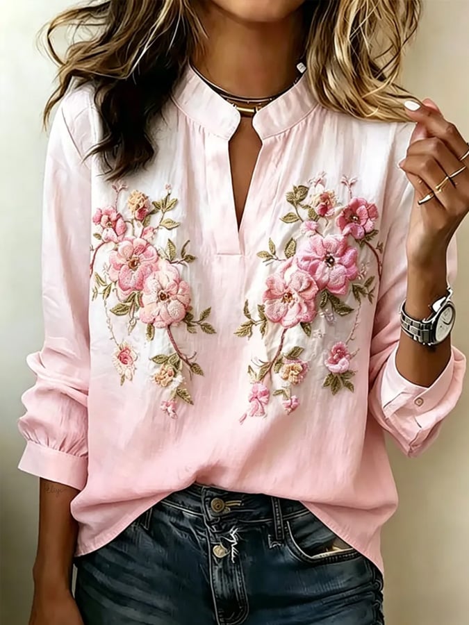 Women's Breast Cancer Awareness Floral Print Shirt