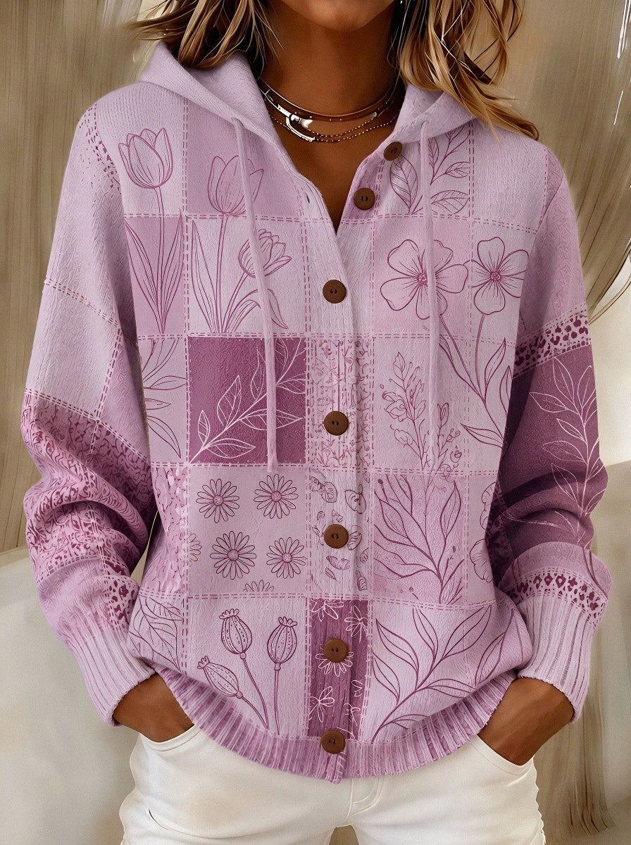 Women's Breast Cancer Awareness Pink Floral Patchwork Printed Cardigan