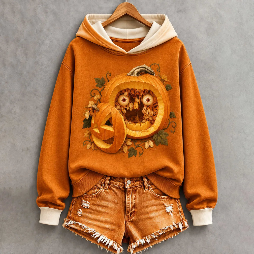 Women's Halloween Fun Pumpkin Face Print Hoodie