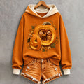 Women's Halloween Fun Pumpkin Face Print Hoodie