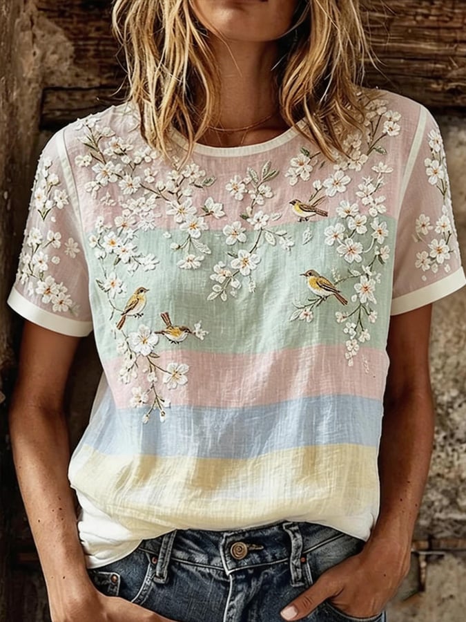 Women's Vintage Floral Breast Cancer Awareness T-Shirt