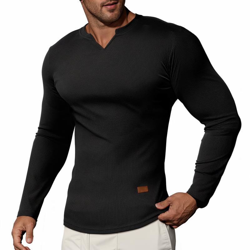 Men's Plain Casual V-Neck Long Sleeve T-Shirt