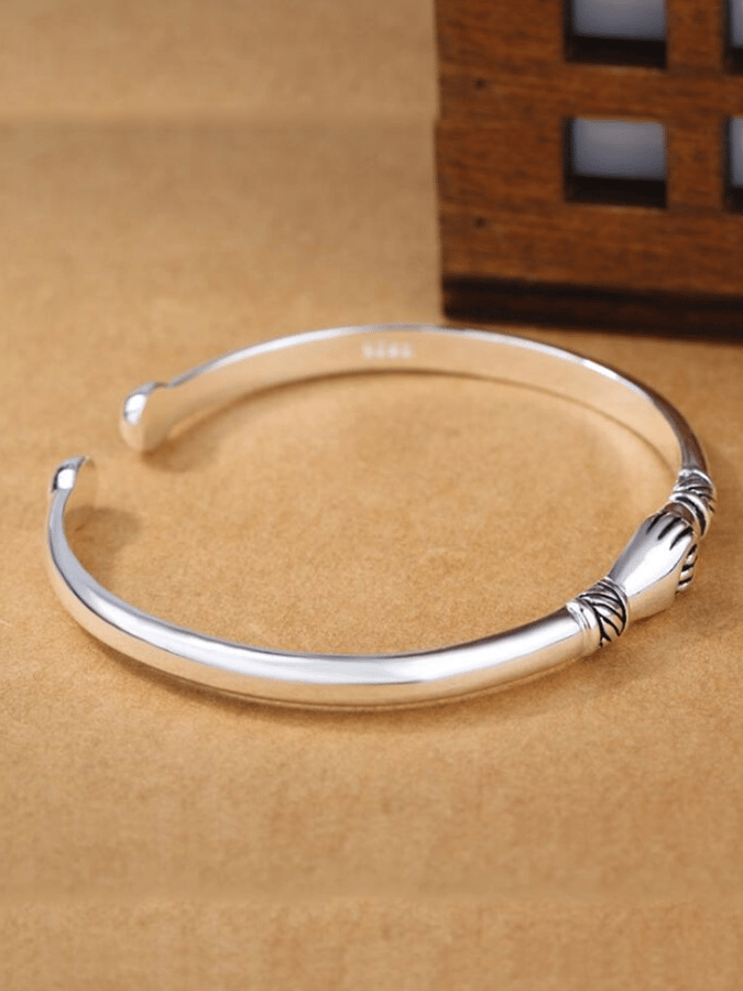 Vintage Breast Cancer Hands of Hope Open End Personalized Silver Bracelet