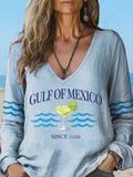 Women's Gulf of Mexico Printed Cotton and Linen Long Sleeve Top