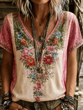 Women's Retro Breast Cancer Floral Print Top