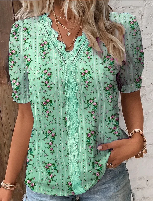 (🎁2024 New Year Hot Sale🎁)Limited Stock🛒49%OFF🔥V Neck Plain Lace Elegant Shirt