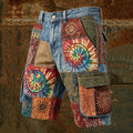 Men's Retro Peace Symbol Bohemian Art Print Cargo Shorts